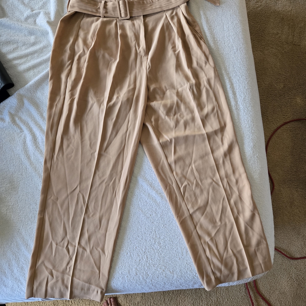 Habitual Tan Tapered Trousers with High-Waisted Design